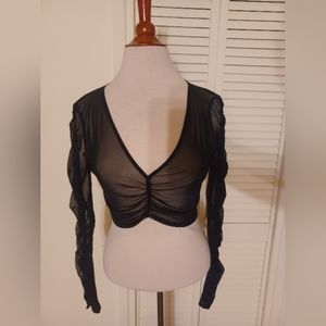 Goth mesh ruched cropped top